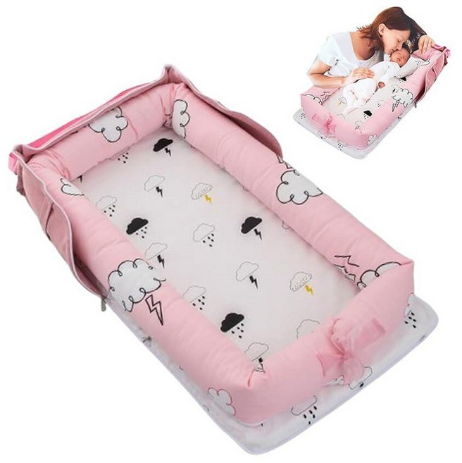 Vicorise Baby Lounger for Newborns & Infants 0–24 Months 100% Cotton Breathable Play Mat Portabl, Cloudy Pink