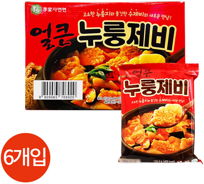 이가자연면 얼큰 누룽제비 133.5g x 6개, 1
