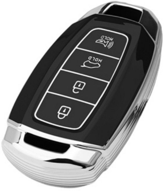 키에티 현대 스마트키 호환 그랜져IG 스마트 키케이스 4버튼 TPU 키홀더 단품, 실버-블랙