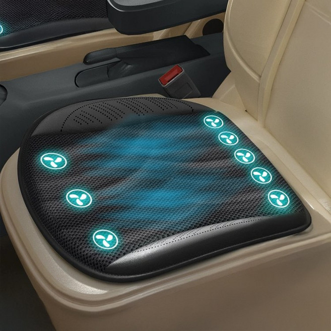 해브유 8팬 USB 차량용 통풍시트 쿨링방석 의자 자동차 사무실 3단바람조절 커버 바람방석 여름 매트, 1개, 블랙