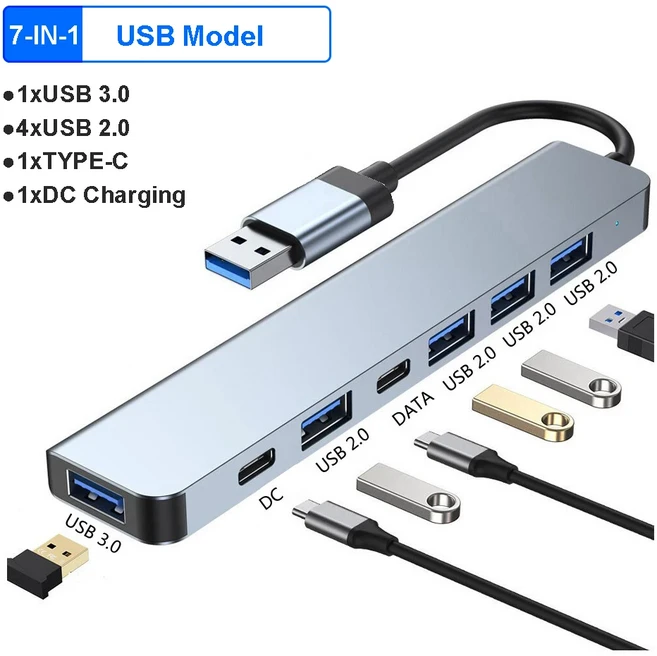 7-in-1 USB 3.0 허브 C TYPE-C-USB SD TF 어댑터 5Gbps 고속 전송 도킹 스테이션 노트북용, 01 CHINA, 03 7-in-1 USB