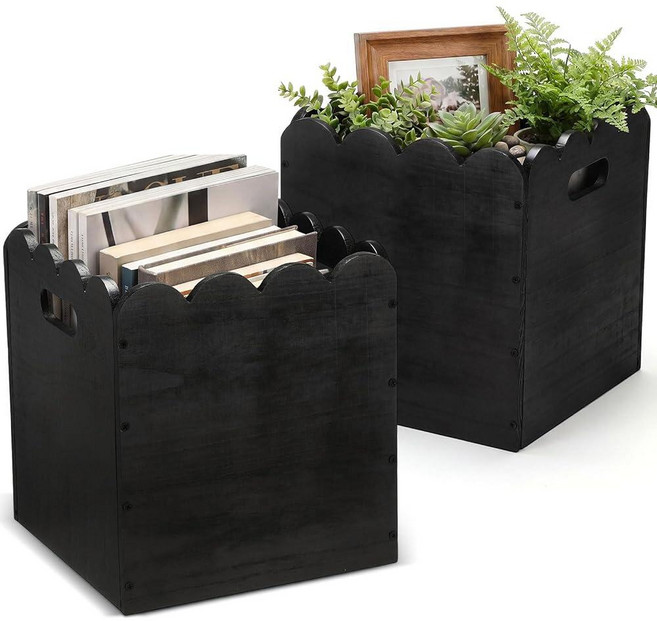 LemonRoad 2 Pack Wooden Storage Bins with Scalloped Edges 11 Inch Storage Cubes Wood Crates Decora, LemonRoad 2 Pack Wooden Storag