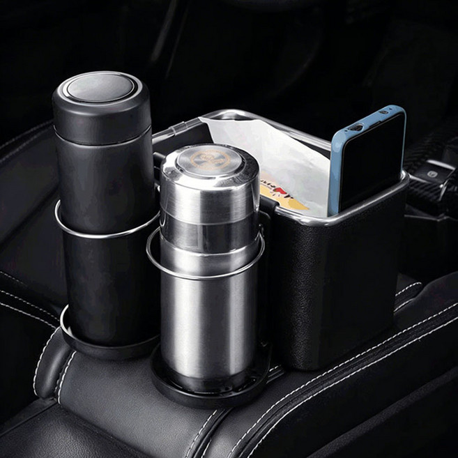 리빙픽 다기능 차량 컵홀더 2in1 수납박스, 검정, 1개