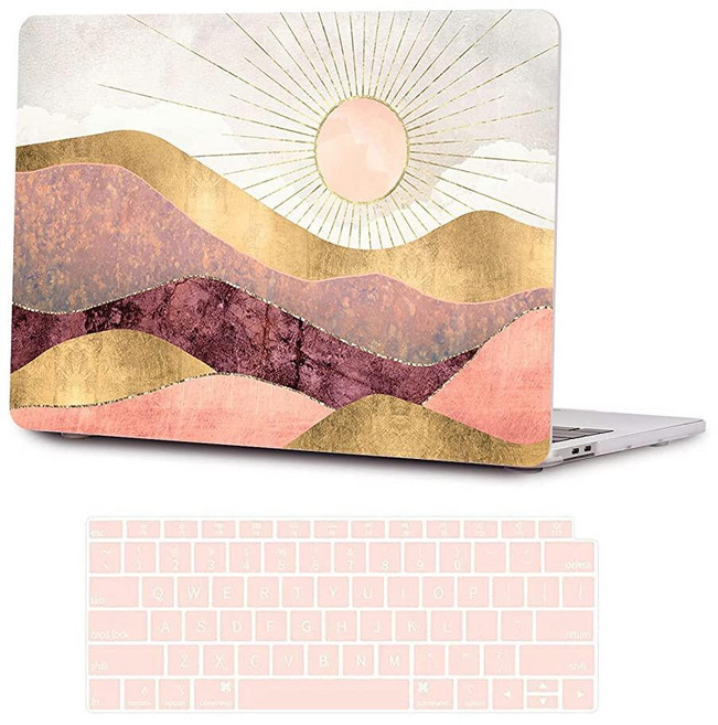 INOTOGG 맥북 에어 13인치 케이스 2021 2020-2018 출시 A2337 M1 A2179 A1932와 호환 키보드 커버가 있는 하드 쉘 플라스틱 케이스 터치 ID, Pink Mountain