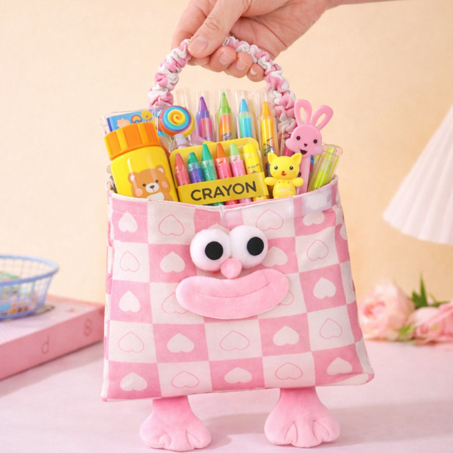 귀여운 캐릭터 선물가방 어린이집 답례품 키즈 선물백 구디백 4개, 핑크하트