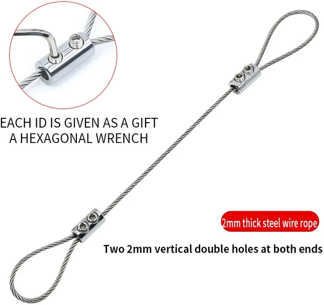 조절 가능한 1.5/2/3/4mm 강철 와이어 케이블 304 스테인리스 스틸 로프 사진 걸이용 서스펜션 키트, 03 2mm, 02 1.5M