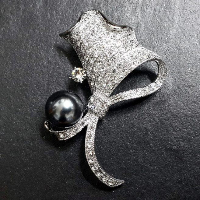 초코젬 엘레강스 스톤리본진주브로치G 진주브로치 정장브로치