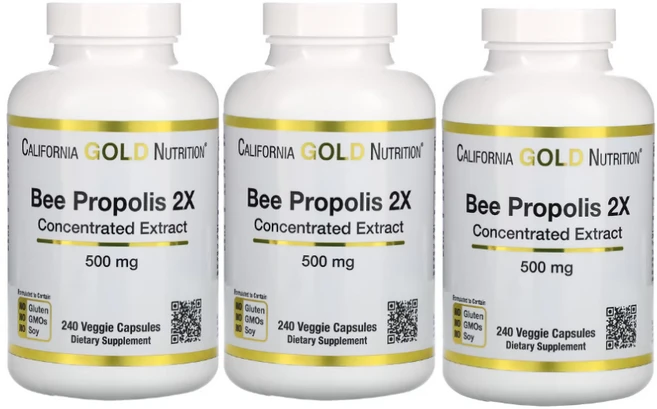 CALIFORNIA GOLD NUTRITION 캘리포니아 골드 뉴트리션 Bee 프로폴리스 2X 농축 추출물 500mg 240정 베지캡슐 X 3EA, 3개 - 쿠팡