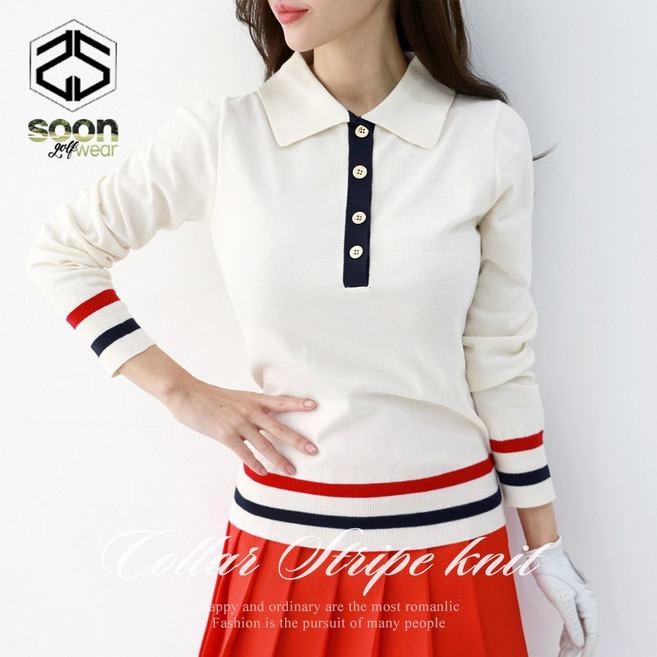 [순이야] S.골프 여성 간절기 카라배색 긴팔 니트