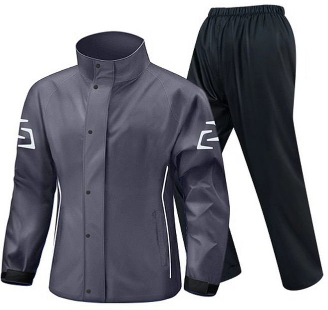 정싱 성인 오토바이 레인코트 폭우방지 우비구 방한 오토바이 라이딩 방수 우비 상하의 세트, 3XL, 회색