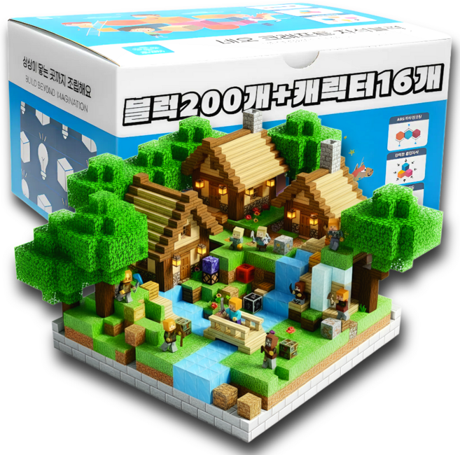 네오 크래프트 랜덤 자석블럭 캐릭터 세트 장난감, (오늘출발) 자석블럭 200개 + 캐릭터 16개, 1개
