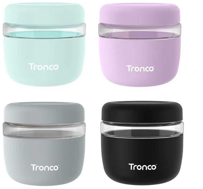 Tronco 뚜껑이 있는 473.2ml(16온스) 유리 식품 보관 용기 밀폐 누출 및 흘림 방지 도시락 그릇 밀프렙 샐러드 요거트 수프 스튜용 전자레인지 식기세척기, 퍼플/블랙/그레이/민트