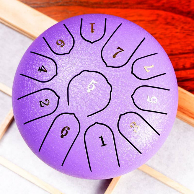 Neirny 스틸 텅드럼 11음 6인치 10인치 행드럼 탱크 핸드팬 명상 힐링 초보자 악기, 퍼플, 1개