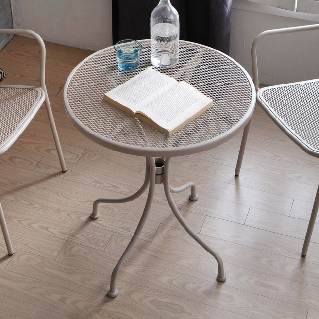 [리비니아] 라탄 야외용 철제 원형 카페테이블(단품) 4종/ 베란다 카페 야외용 테이블, 베이지