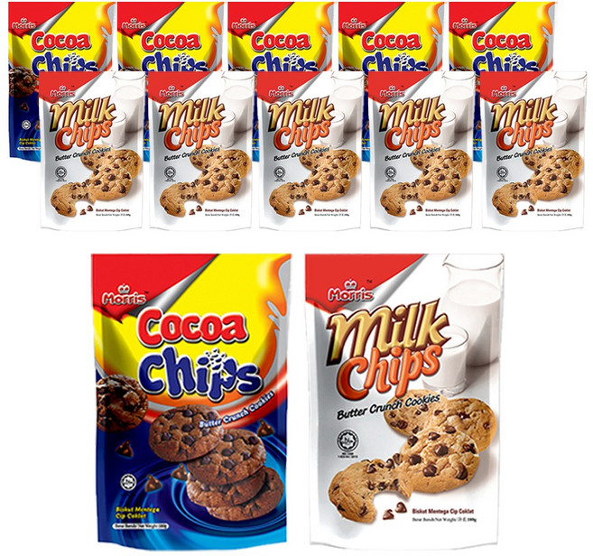 모리스 버터 크런치 코코아칩쿠키100g 6개+밀크칩쿠키100g 6개 (총12개) 초코칩과자, 12개, 100g