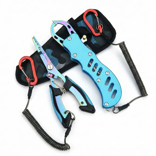 몽치리 낚시 플라이어 세트 피싱그립 다기능 멀티 물고기집게 피쉬그립, 1세트, 블루