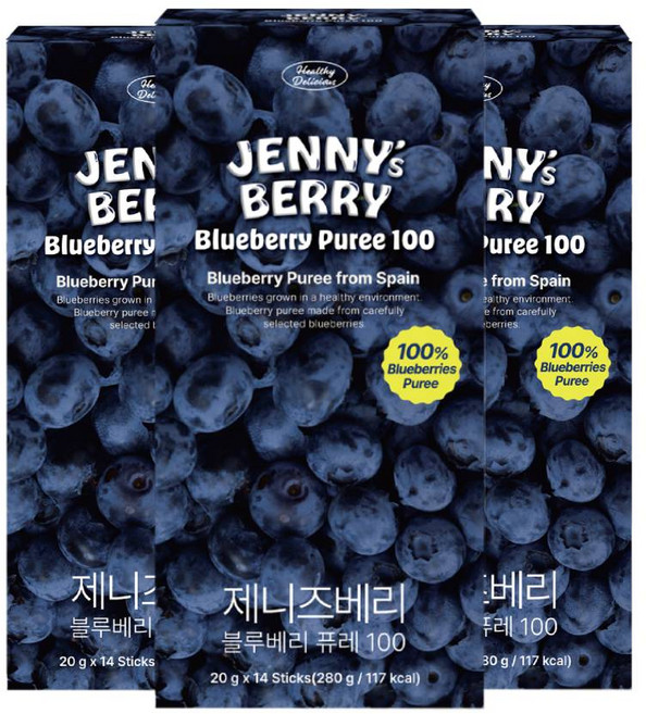 제니즈베리 블루베리 퓨레 100 스페인산 안토시아닌 스틱, 3개, 280g