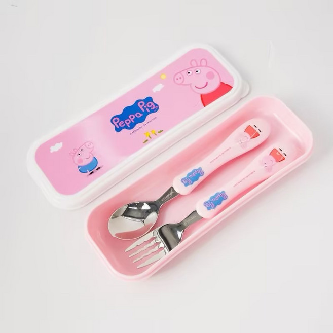 밀크카 페파피그 포크 숟가락 +세트 케이스 휴대용 수저 포크세트 소풍 젓가락, 1세트, 슈트