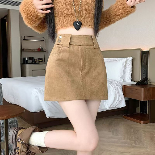 COSYEVNO 봄가을 여성 하이웨스트 스웨이드 미니스커트 BCXdc-7