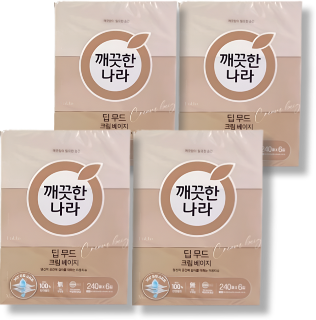 깨끗한나라 딥무드 미용티슈 크림 베이지 2겹, 240매, 24개