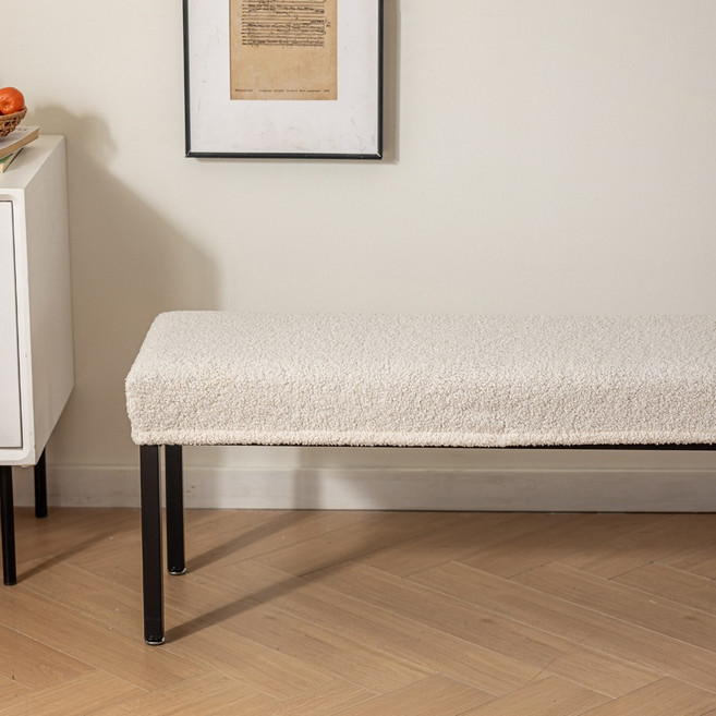 [쭉 늘어나는] 커버무드 플러피 벤치형 식탁의자 커버, 아이보리, 1개