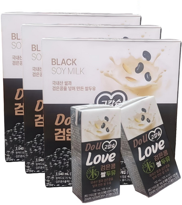 빙그레 한미 고칼슘 검은콩 쌀두유 190ml (16팩 X 3세트), 48개