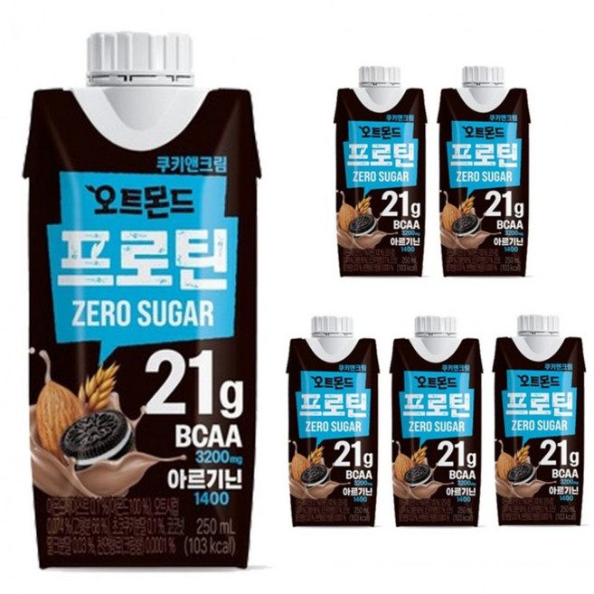 롯데 제로슈거 오트몬드 단백질음료 쿠키앤크림 6팩, 24개, 250ml