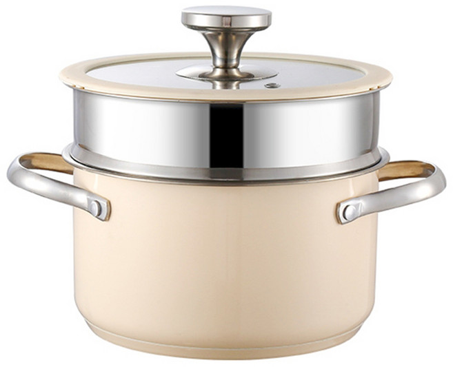 CookNest 미니 양수 인덕션 이유식 냄비 304 스텐 1인용 찜기 냄비, 1개, 찜기냄비18cm, 아이보리