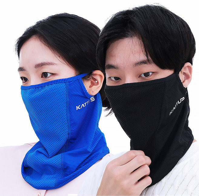 Zet7 1+1 스포츠 쿨 골프마스크 얼굴 햇빛가리개 마스크, 블랙+블루, 1세트