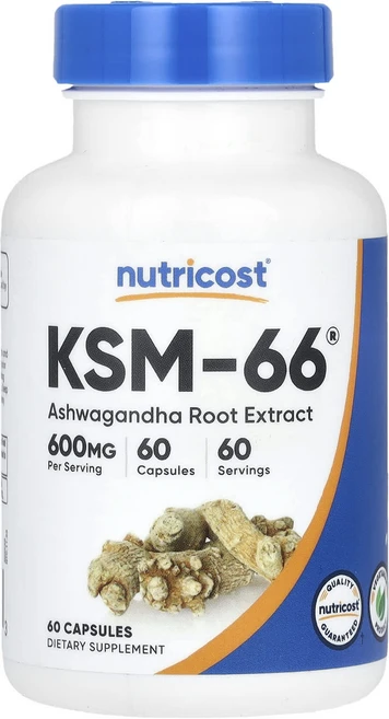 Nutricost KSM-66 아슈와간다 뿌리추출물 600mg 캡슐 60정, NutricostKSM-66아슈와간다뿌리추출물600mg, 1개 - 쿠팡