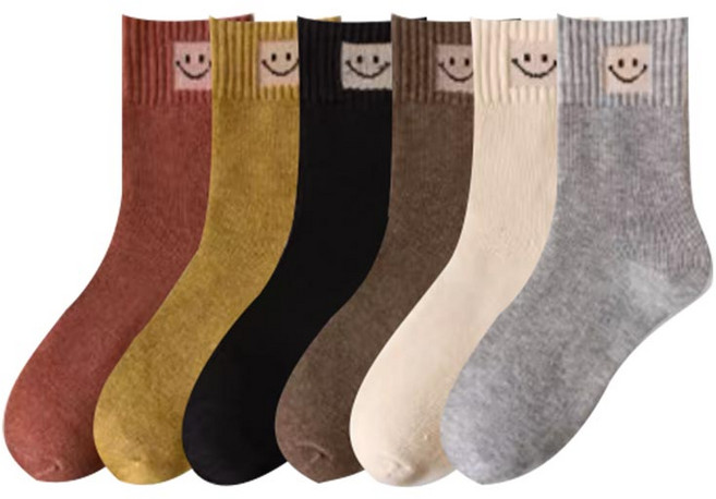 워더미 6개1세트 스마일 포근 도톰 기모 중목 양말 W489