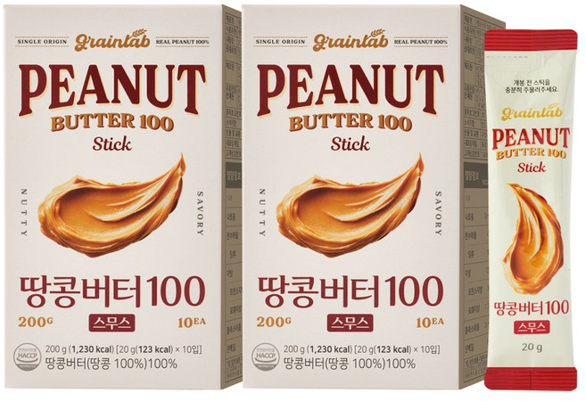 그레인랩 땅콩버터 100 스무스, 2박스, 200g