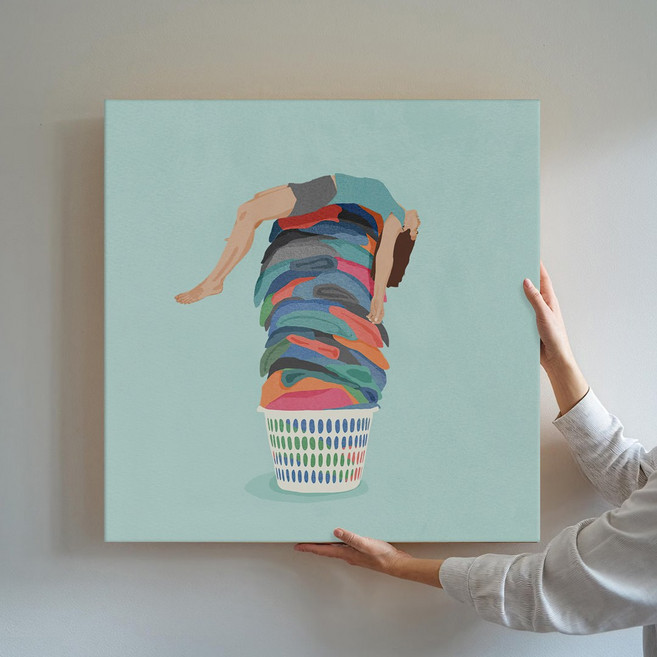 우리의 평범한일상 공감 일러스트 카페 인테리어 캔버스 그림액자 40종 01-10 거실 현관액자 아이방 집들이선물, 04.빨래하는날