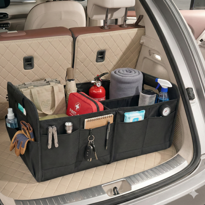 리즈앤모어 자동차 트렁크 정리 수납 폴딩 박스, 블랙