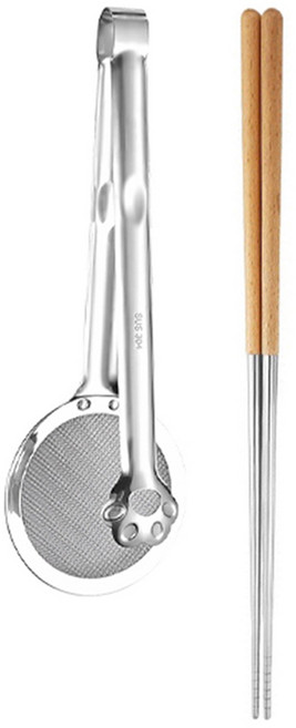 투데이리빙 2종 세트 40cm 스텐 튀김 젓가락 + 튀김망 집게 주방 요리 긴젓가락 튀김용 너겟 건지기 조리용 가정용 업소용, 2개, R98500S(실버