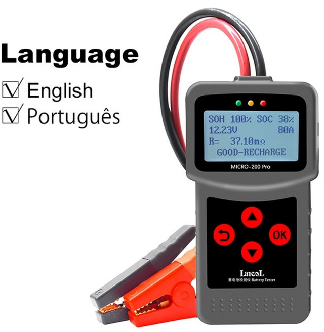 lancol micro200 pro car battery tester 12v 40-2000cca 납산 배터리 분석기 크랭킹 테스트 충전 테스트 진단 도구, 브라질 플라스틱 클립, 1개