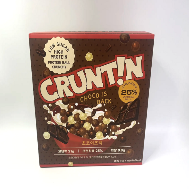 [본사공식몰] 크런틴 단백질쉐이크 초코이즈백 크런치볼 25% 당 0g대, 50g, 5개