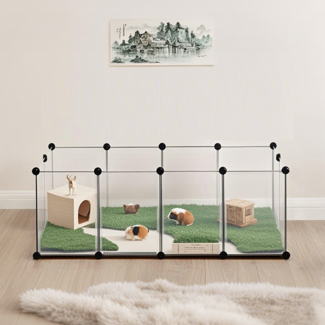 SONGMICS 반려동물 조립식 튼튼한 안전한 실내용 울타리 펜스, 1개, 투명