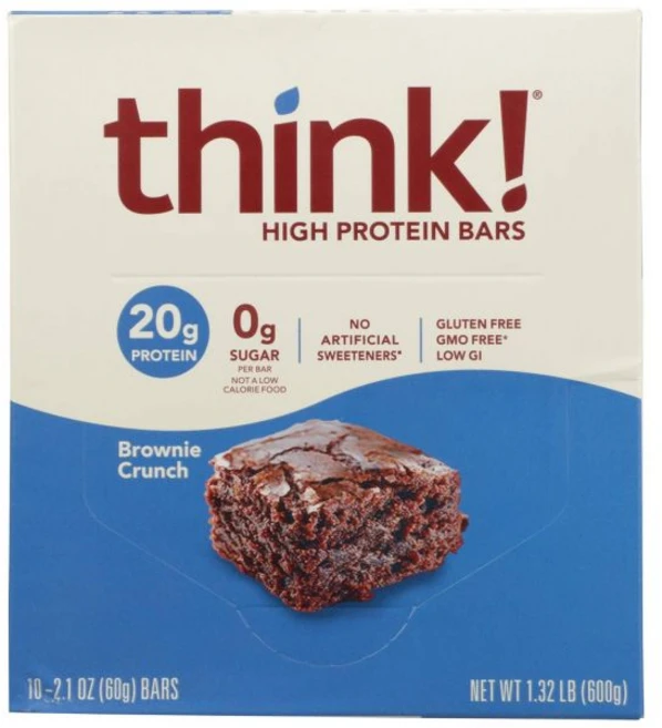 에너지바 thinkThin 씽 프로틴 바 고단백 간식 글루텐 프리 무설탕 에너지 유청 단백질 아이솔레이트 함유 브라우니 크런치 2.1온스 10개입, 1개 - 쿠팡