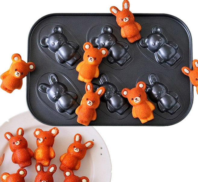 곰돌이 마들렌틀 코타 스틸코팅제 깊은 토끼 베이킹틀 쿠킹 도구 트레이 몰드 제빵틀 팬, 1개