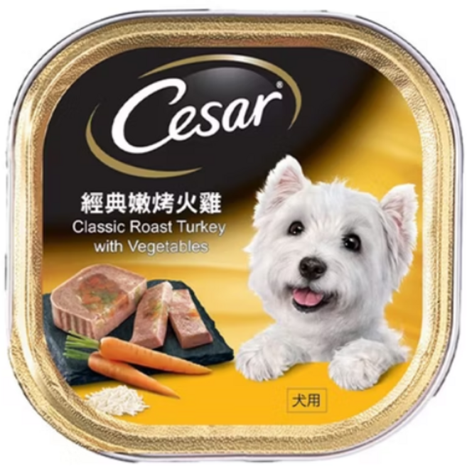 Cesar 西莎 牛肉精緻風味餐盒 寵物狗罐頭濕糧, 100g, 24個, 經典嫩烤火雞