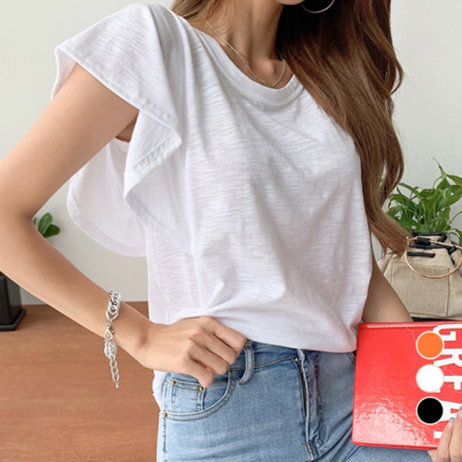 [나크21] (55~100) 러플소매 드레이프 슬럽 티셔츠 KO12-T-21