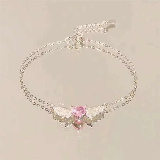besteffie 여성용 베이직 우아한 천사 날개 디자인 하트 팔찌 큐빅팔찌 K71