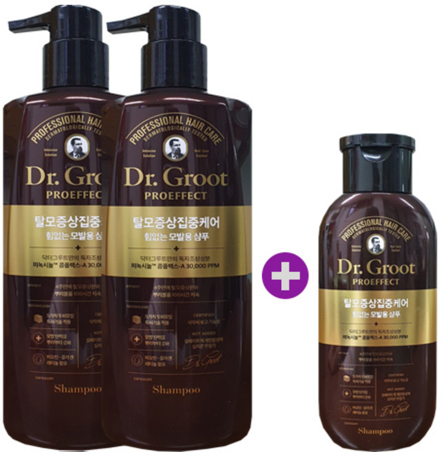 [닥터그루트] 프로이펙트 샴푸 - 탈모증상 집중케어 힘없는 모발용 500ml 2개 + 190ml, 1개
