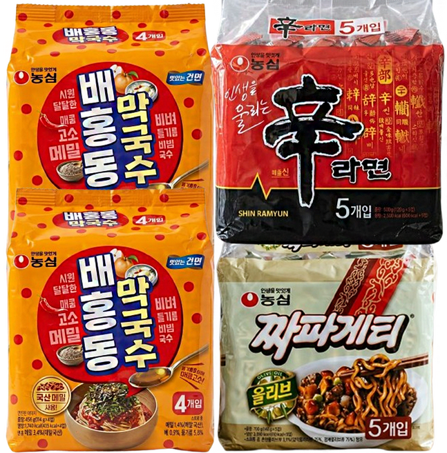 농심 배홍동 막국수 8입+신라면 5입+짜파게티 5입 (총 18봉), 18개