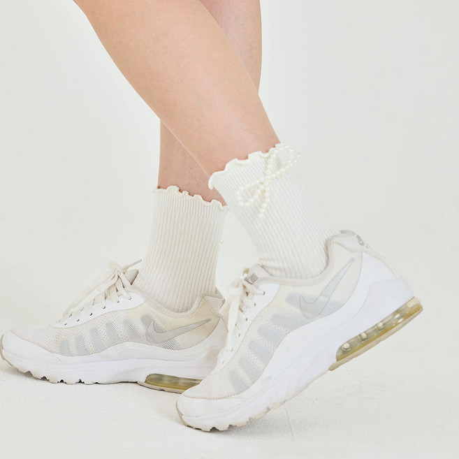 제이투제이 진주 리본양말, 화이트, 1개