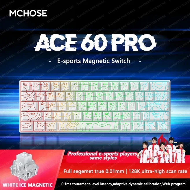 Mchose Ace 68 Pro 게임용 마그네틱 키보드 유선 신속한 트리거 0.005mm 반환 게이머, 11 Ace60 Pro White ice
