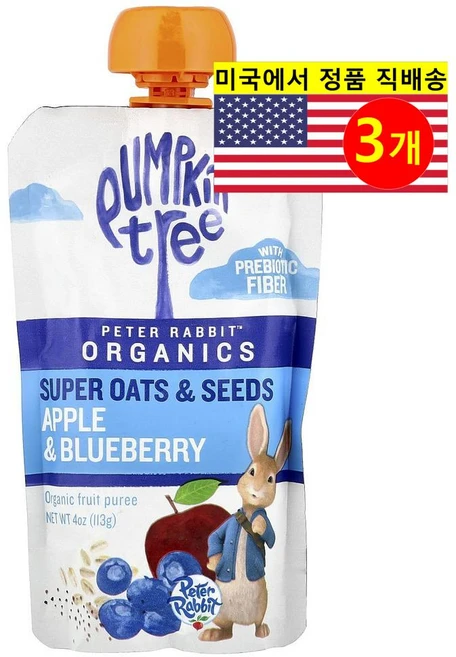 Pumpkin Tree Organics 어린이용 맛있고 영양이 풍부한 피터 래빗 오가닉 과일 퓌레 파우치 113g 3개 - 쿠팡