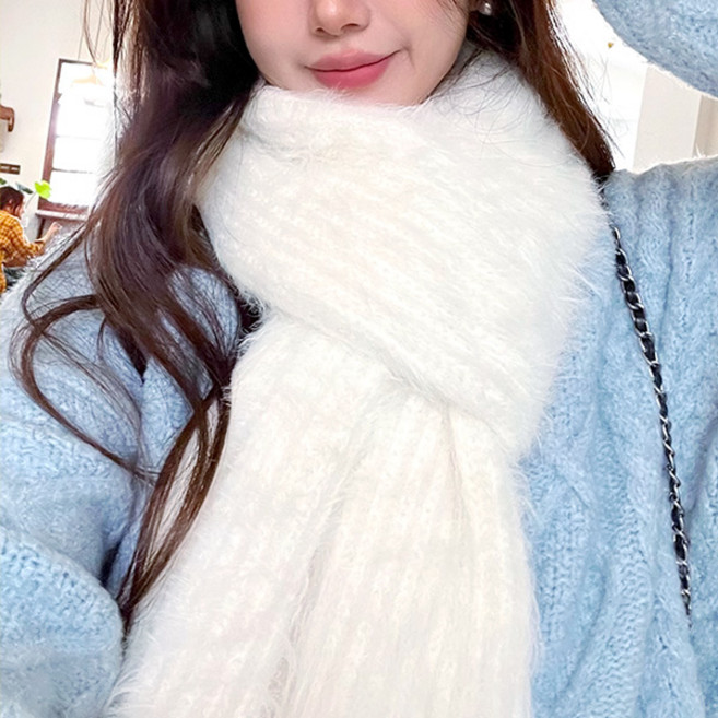 라라홀리 앙고라 보송 부클 밀크 니트 머플러 목도리