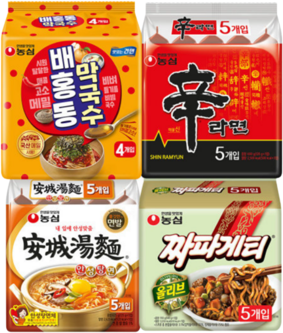 배홍동 막국수 4입+신라면 5입+안성탕면 5입+짜파게티 5입 (총 19봉), 19개